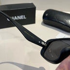 Quilted-Temple Rectangle Sunglasses - Black - View 9