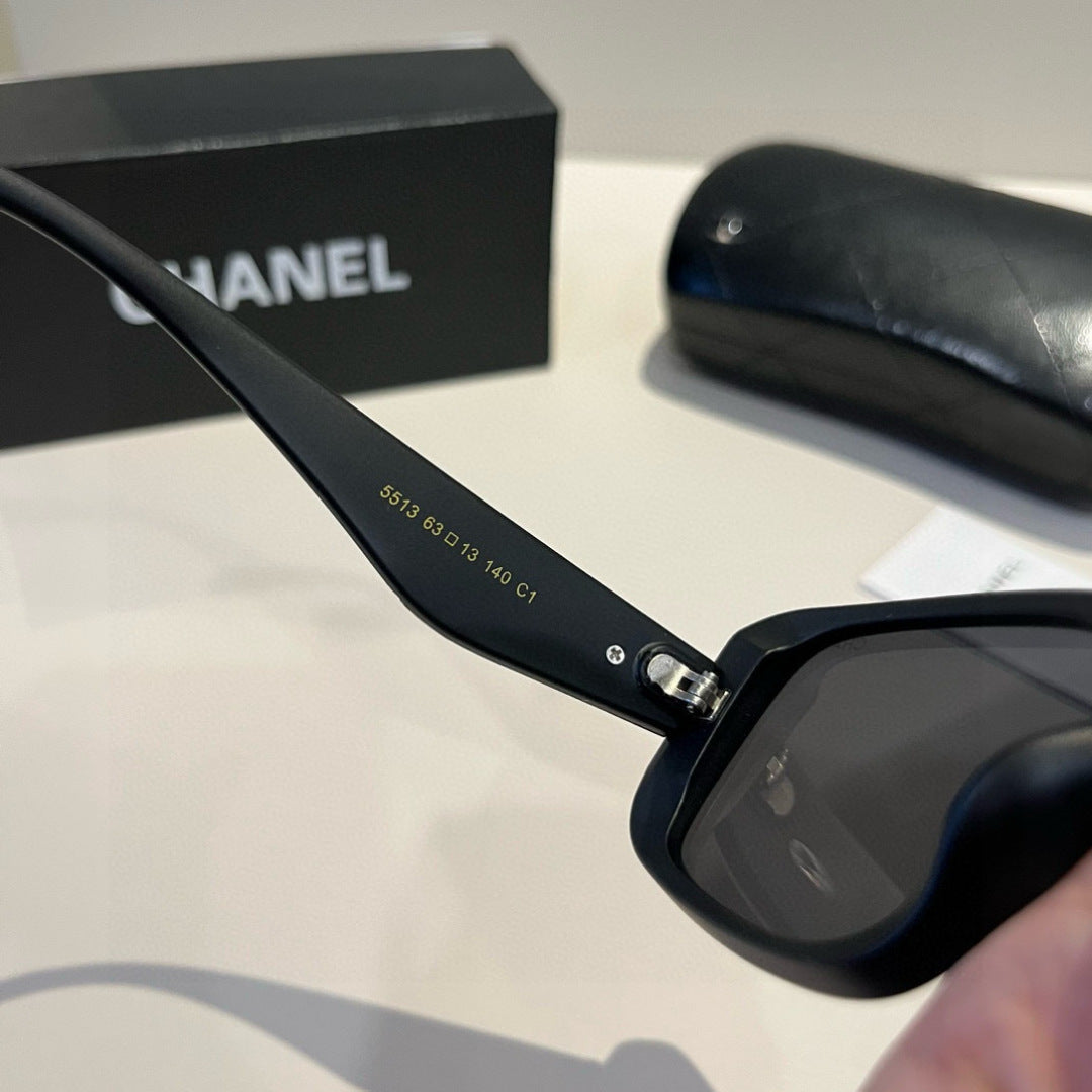 Quilted-Temple Rectangle Sunglasses - Black - View 9