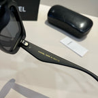 Quilted-Temple Rectangle Sunglasses - Black - View 10