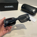 Quilted-Temple Rectangle Sunglasses - Black - View 7