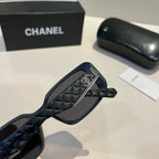 Quilted-Temple Rectangle Sunglasses - Black - View 8