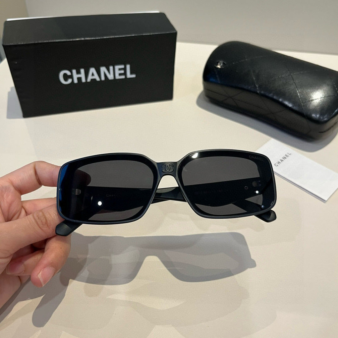 Quilted-Temple Rectangle Sunglasses - Black - View 6