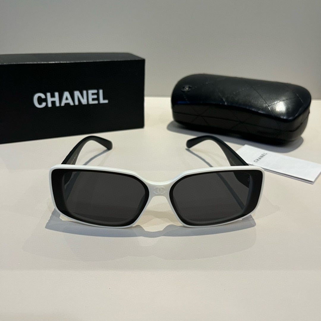 Quilted-Temple Rectangle Sunglasses - White/Black - View 2