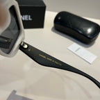 Quilted-Temple Rectangle Sunglasses - White/Black - View 4