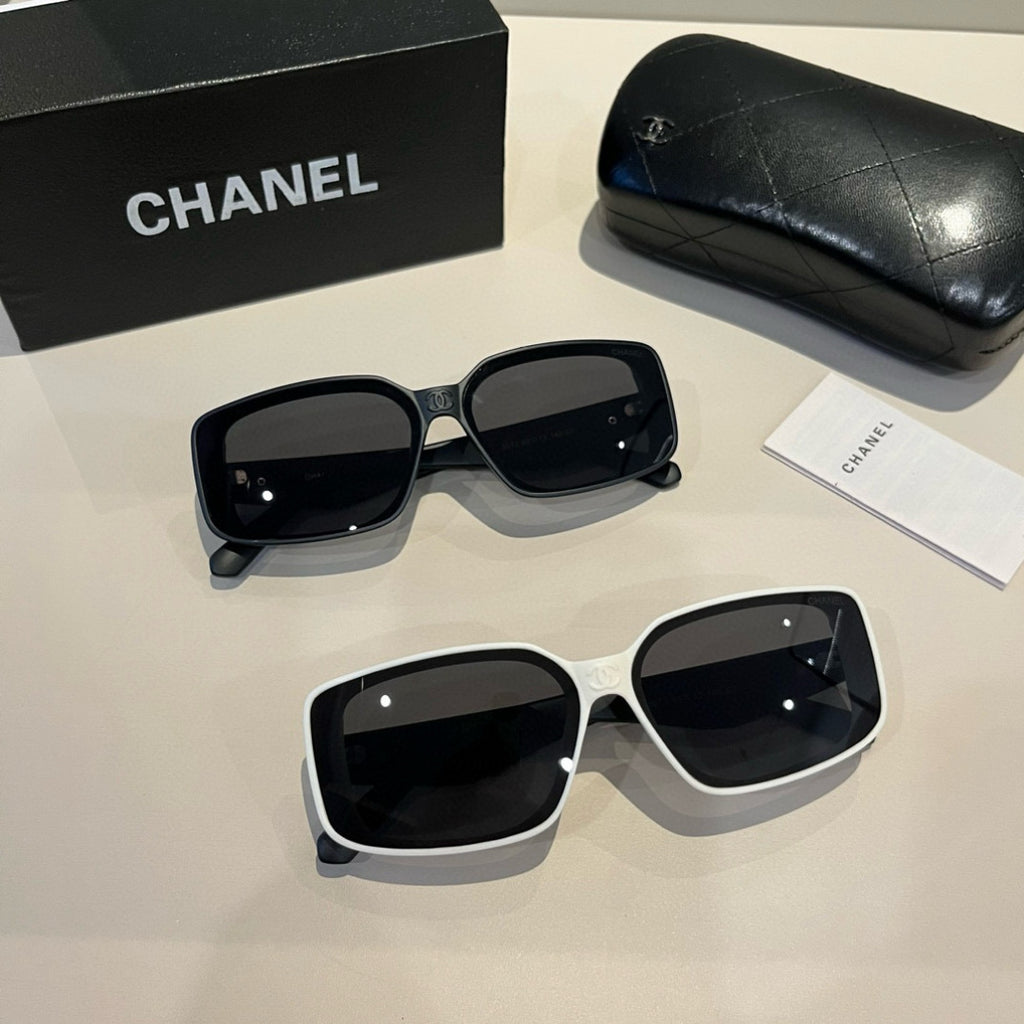Quilted-Temple Rectangle Sunglasses - White/Black - View 11