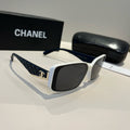 Quilted-Temple Rectangle Sunglasses - White/Black - View 1