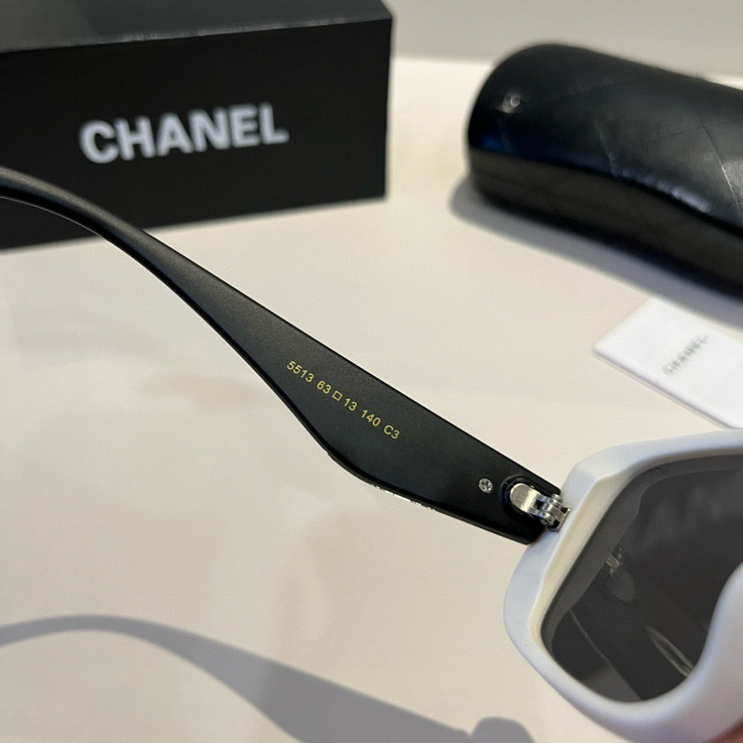 Quilted-Temple Rectangle Sunglasses - White/Black - View 6