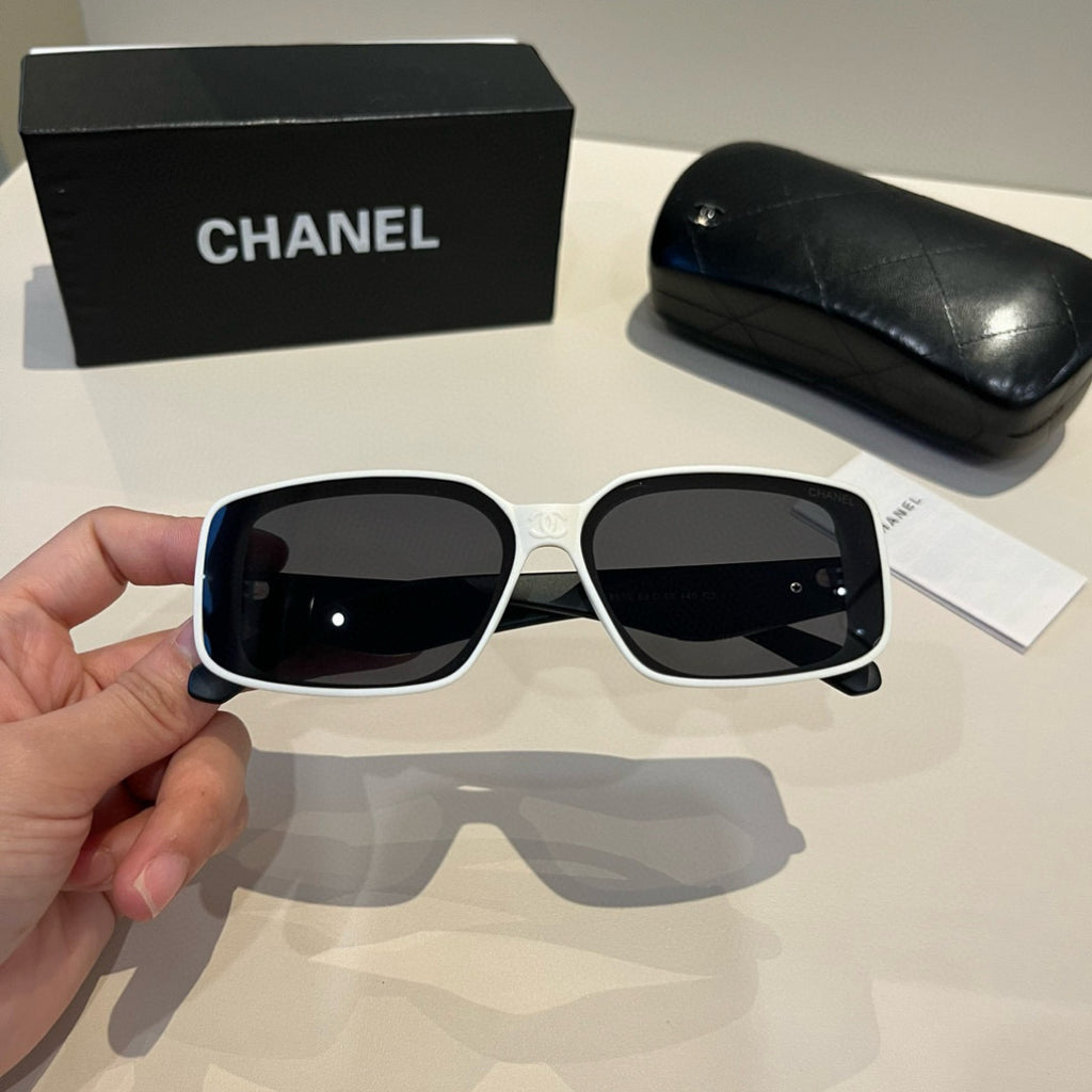 Quilted-Temple Rectangle Sunglasses - White/Black - View 8