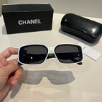 Quilted-Temple Rectangle Sunglasses - White/Black - View 8