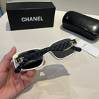 Quilted-Temple Rectangle Sunglasses - White/Black - View 9