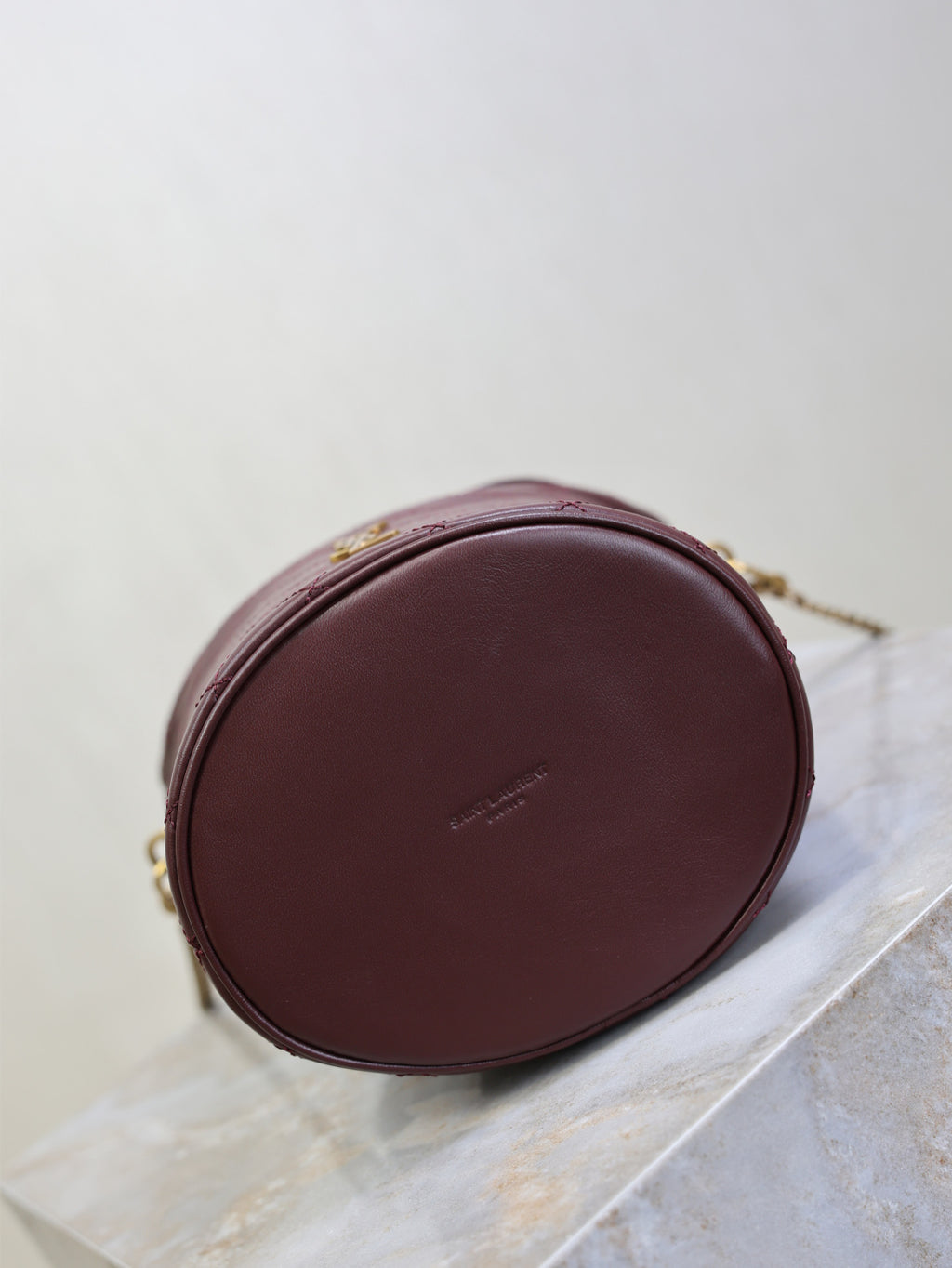 Saint Laurent Gaby Bucket Bag in Burgundy Quilted calfskin Leather - Detail View 9