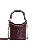 Saint Laurent Gaby Bucket Bag in Burgundy Quilted calfskin Leather - Front View