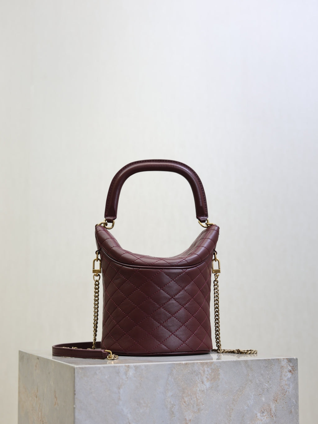 Saint Laurent Gaby Bucket Bag in Burgundy Quilted calfskin Leather - Detail View 8