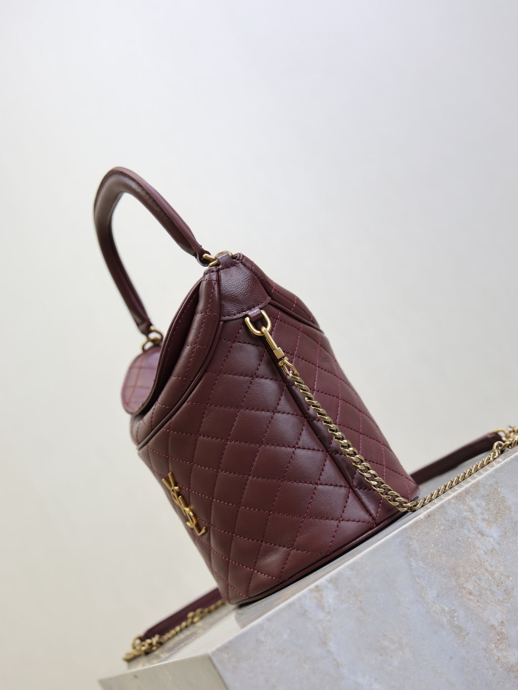Saint Laurent Gaby Bucket Bag in Burgundy Quilted calfskin Leather - Detail View 4