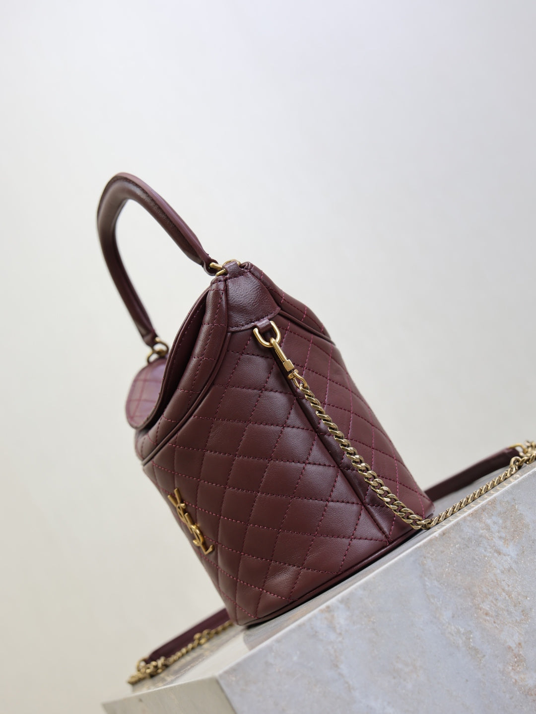 Saint Laurent Gaby Bucket Bag in Burgundy Quilted calfskin Leather - Detail View 4