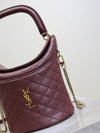 Saint Laurent Gaby Bucket Bag in Burgundy Quilted calfskin Leather - Detail View 5