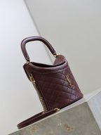 Saint Laurent Gaby Bucket Bag in Burgundy Quilted calfskin Leather - Detail View 3