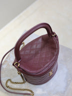 Saint Laurent Gaby Bucket Bag in Burgundy Quilted calfskin Leather - Detail View 6