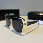 Chain-Temple Rimless Square Sunglasses - Black/Silver - View 3