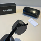 Chain-Temple Rimless Square Sunglasses - Black/Silver - View 6