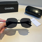 Chain-Temple Rimless Square Sunglasses - Black/Silver - View 9
