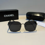 Chain-Temple Rimless Square Sunglasses - Black/Silver - View 2