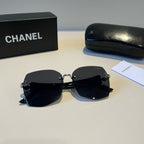 Chain-Temple Rimless Square Sunglasses - Black/Silver - View 10
