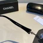 Chain-Temple Rimless Square Sunglasses - Black/Silver - View 8