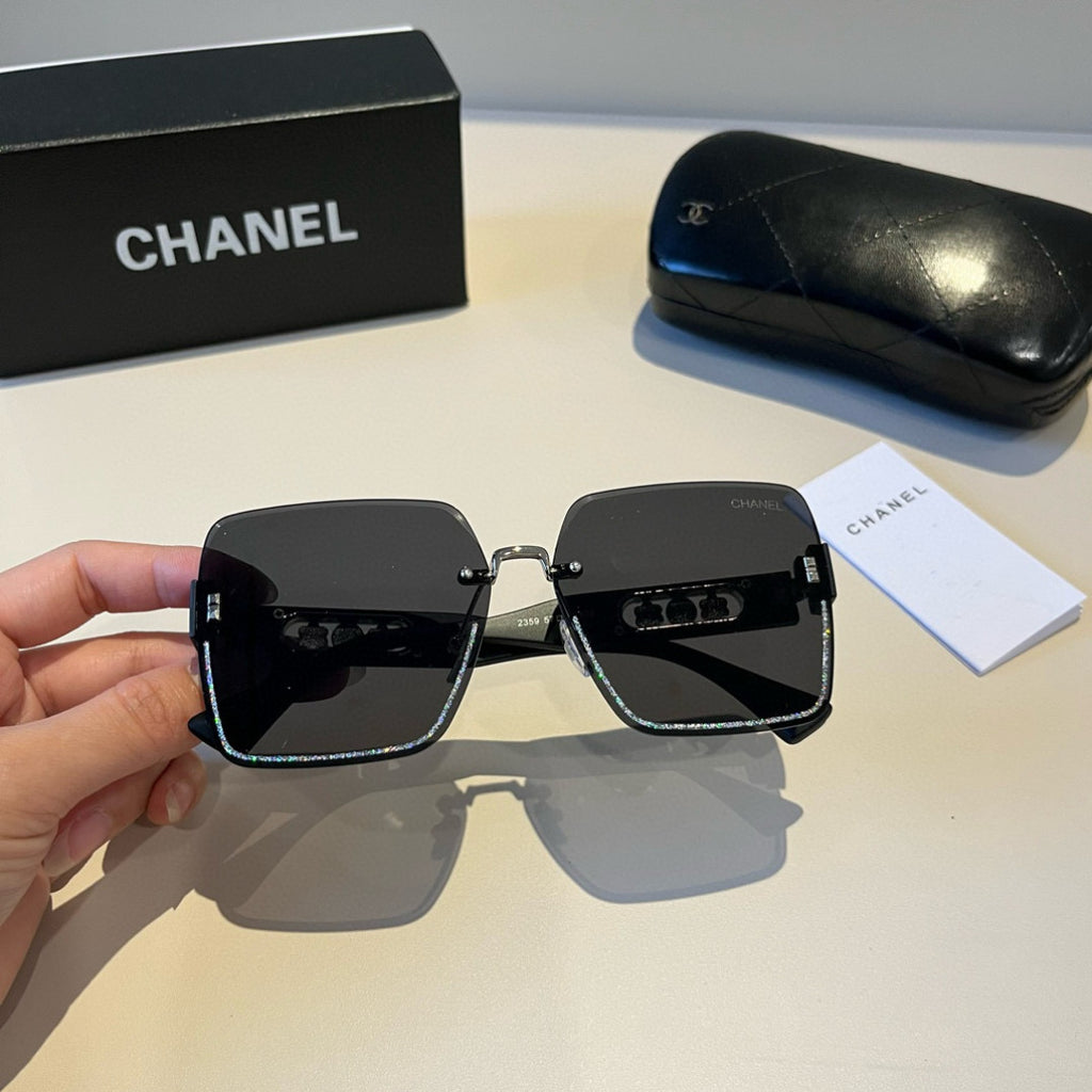 Embellished Rimless Square Sunglasses - Black/Silver - View 8