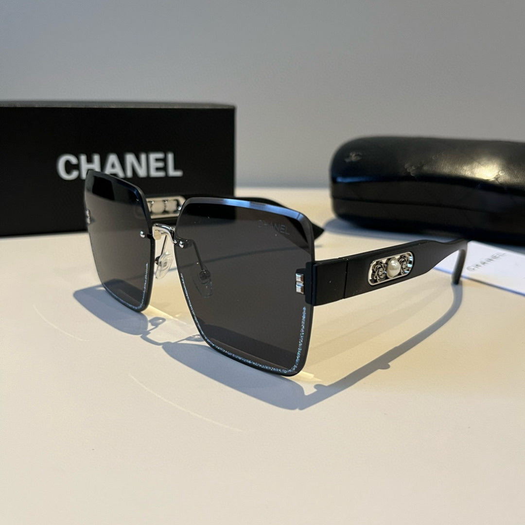 Embellished Rimless Square Sunglasses - Black/Silver - View 3
