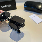 Embellished Rimless Square Sunglasses - Black/Silver - View 7