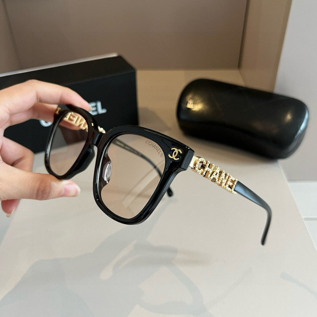 Letter-Temple Cat-Eye Sunglasses - Transparent Black - View 3