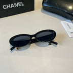 Oval Charm Sunglasses - Black - View 5