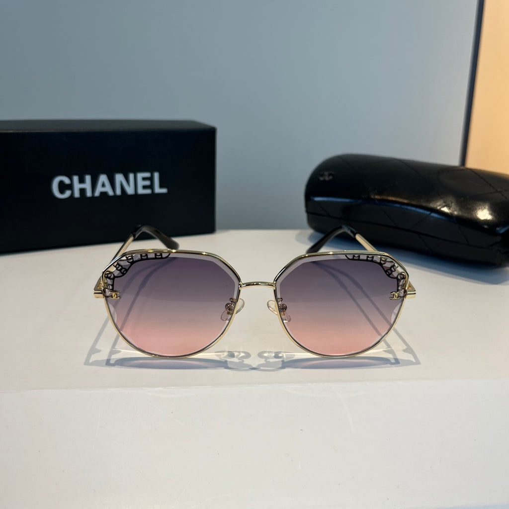 Crystal-Rim Pilot Sunglasses - Gold/Pink Gradient - View 2