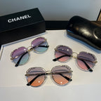 Crystal-Rim Pilot Sunglasses - Gold/Pink Gradient - View 9
