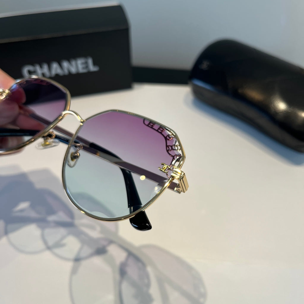 Crystal-Rim Pilot Sunglasses - Gold/Purple Gradient - View 6