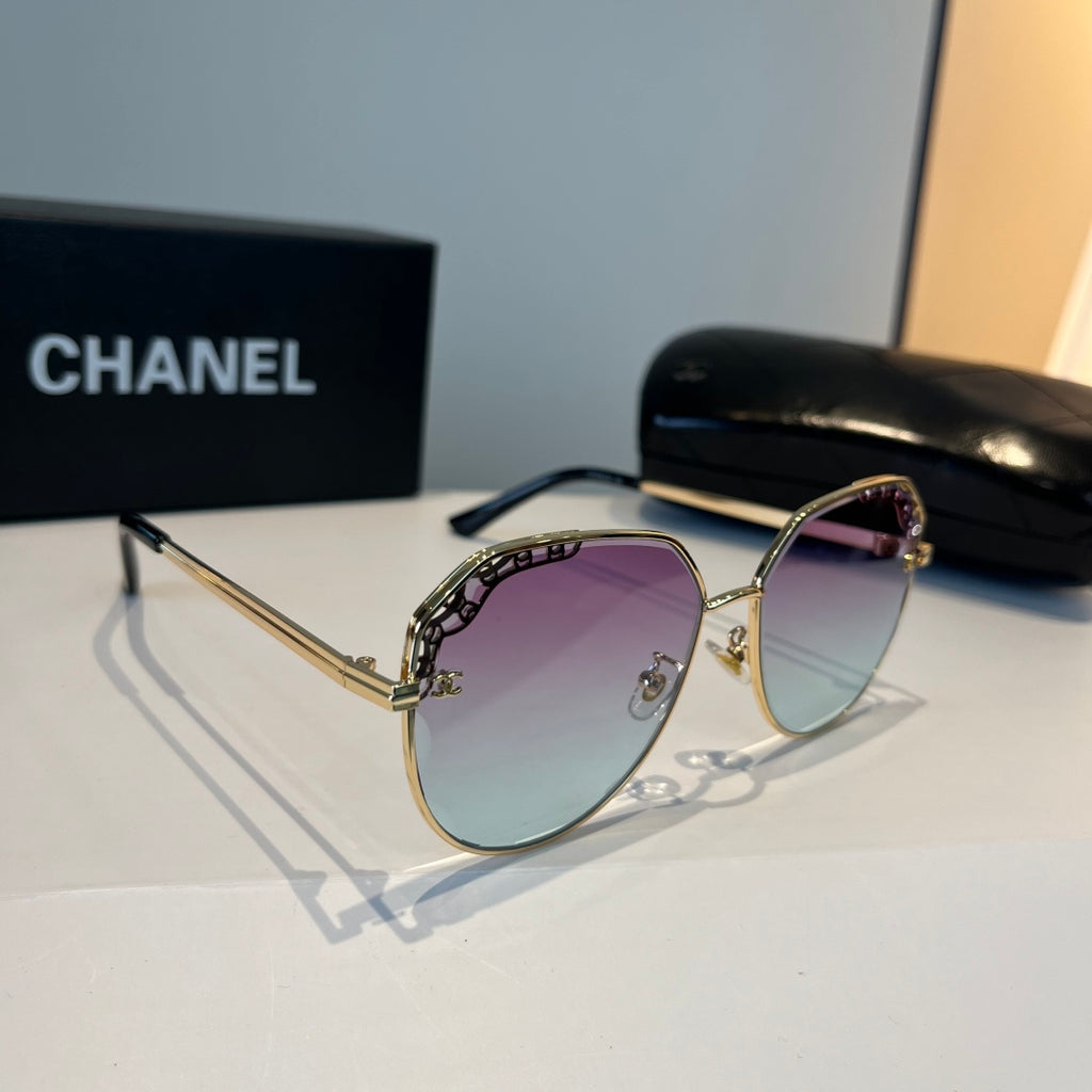 Crystal-Rim Pilot Sunglasses - Gold/Purple Gradient - View 1