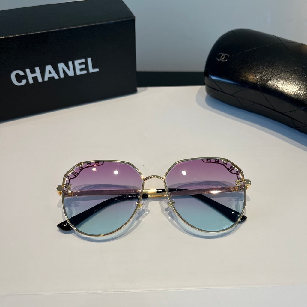 Crystal-Rim Pilot Sunglasses - Gold/Purple Gradient - View 7