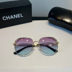 Crystal-Rim Pilot Sunglasses - Gold/Purple Gradient - View 7