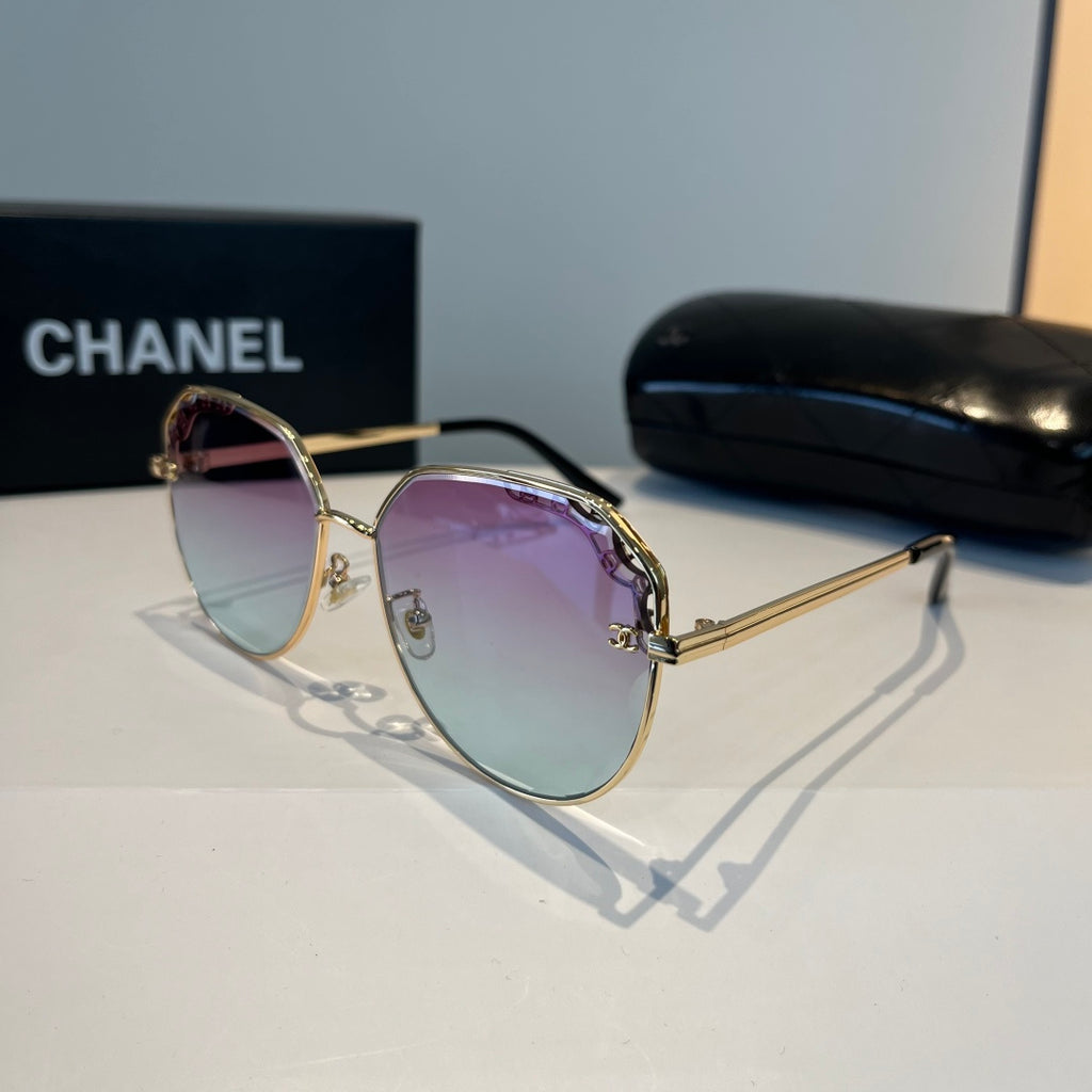 Crystal-Rim Pilot Sunglasses - Gold/Purple Gradient - View 3