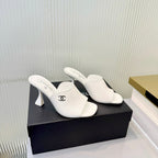 Quilted Double C High-Heel Mule Sandals - White - View 7