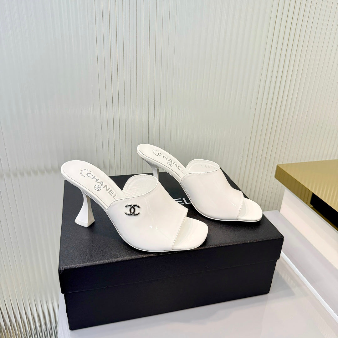 Quilted Double C High-Heel Mule Sandals - White - View 7