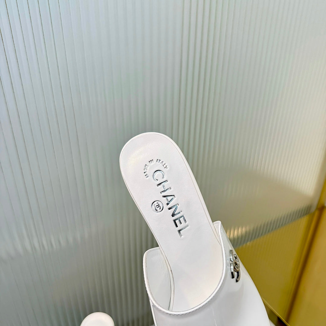 Quilted Double C High-Heel Mule Sandals - White - View 9
