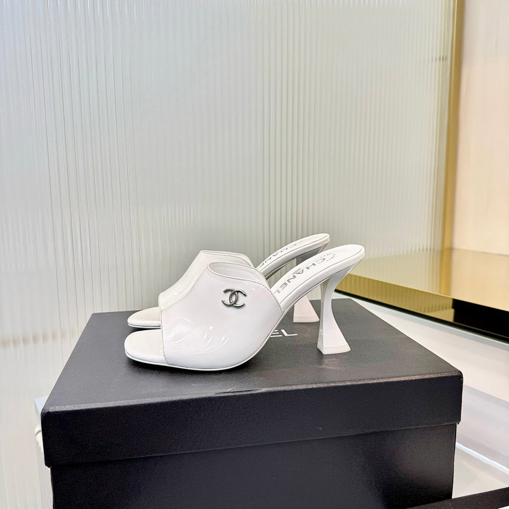 Quilted Double C High-Heel Mule Sandals - White - View 1