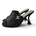 Quilted Double C High-Heel Mule Sandals - Black - View 1