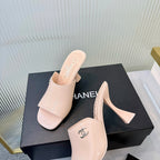 Quilted Double C High-Heel Mule Sandals - Pale Pink - View 4