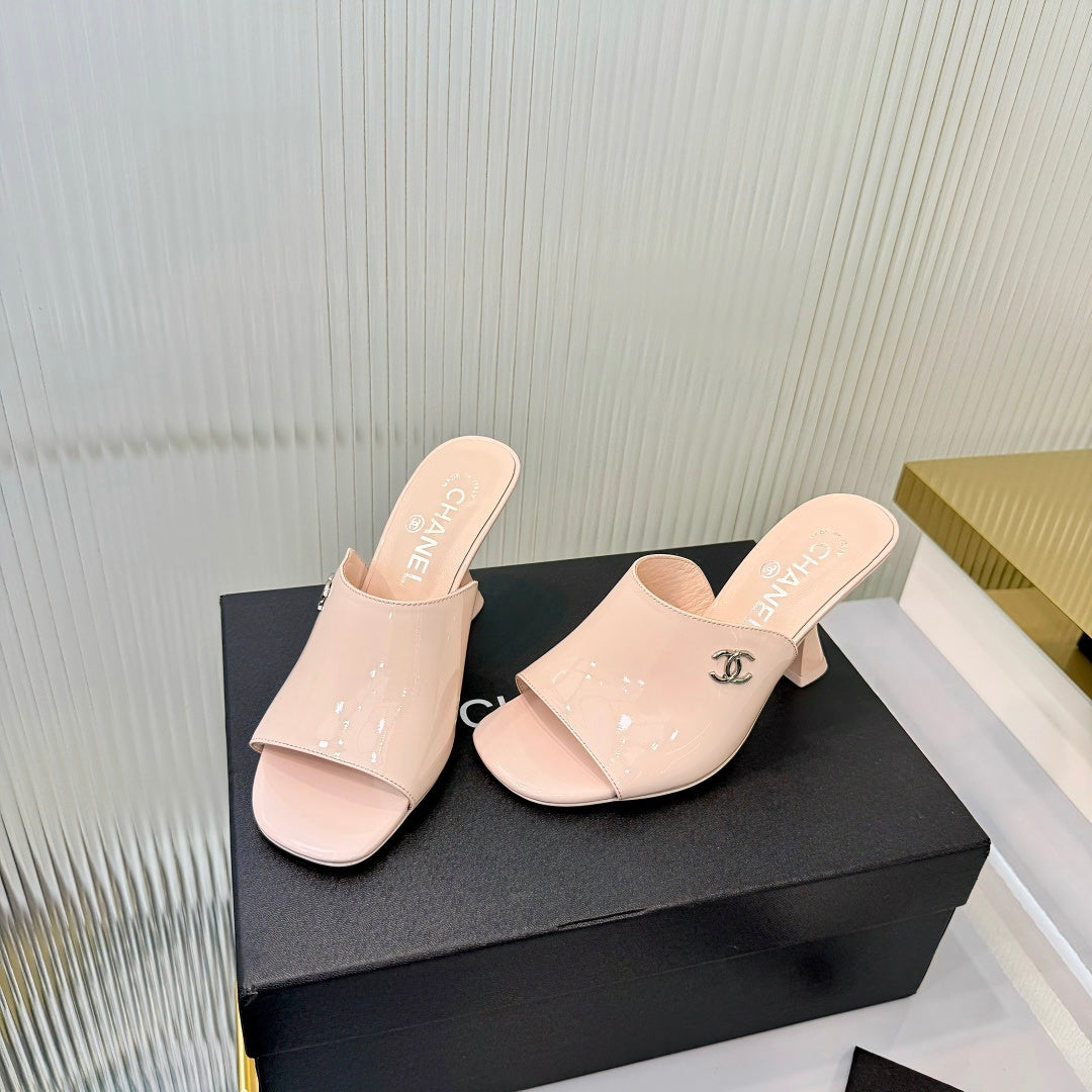 Quilted Double C High-Heel Mule Sandals - Pale Pink - View 5