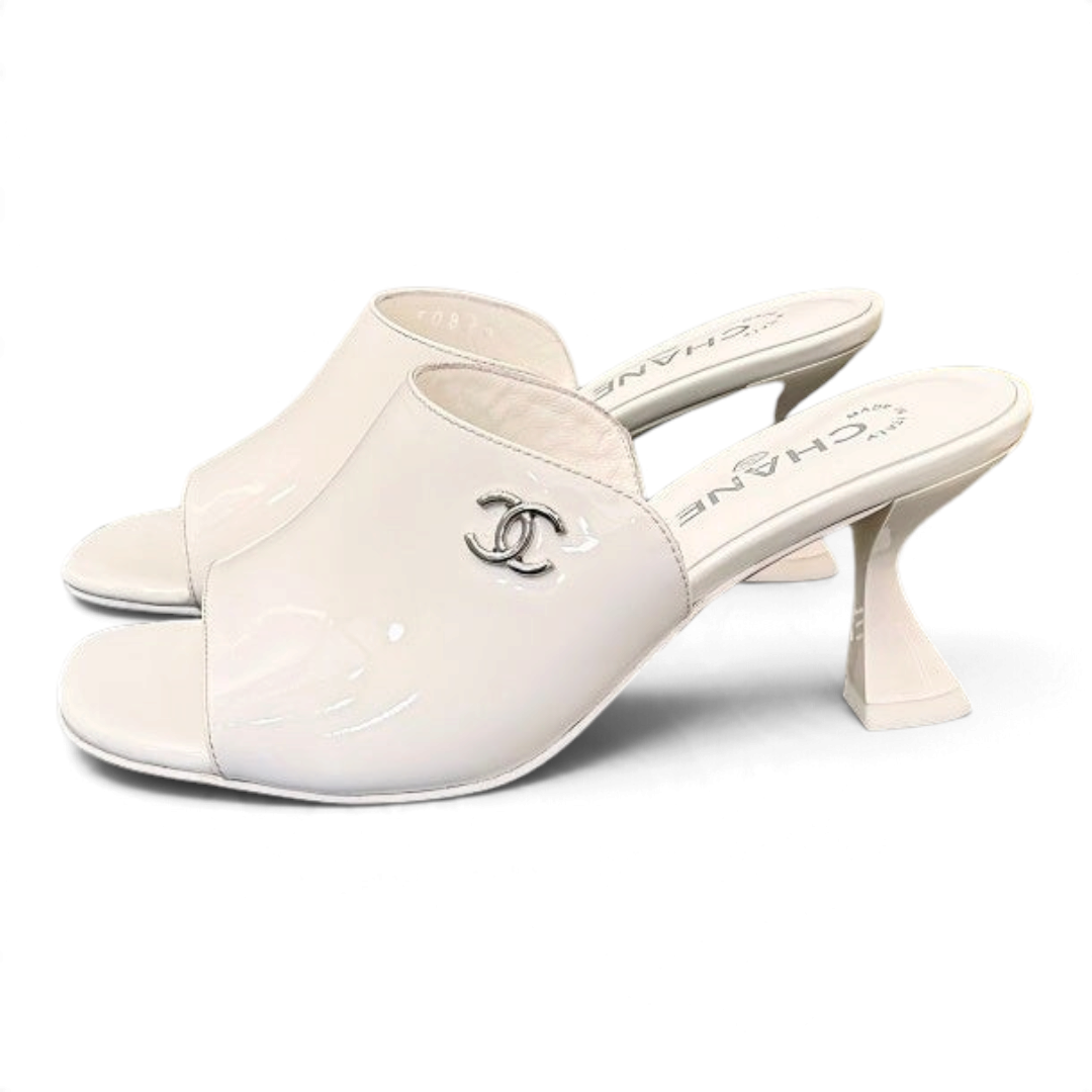 Quilted Double C High-Heel Mule Sandals - White - View 5