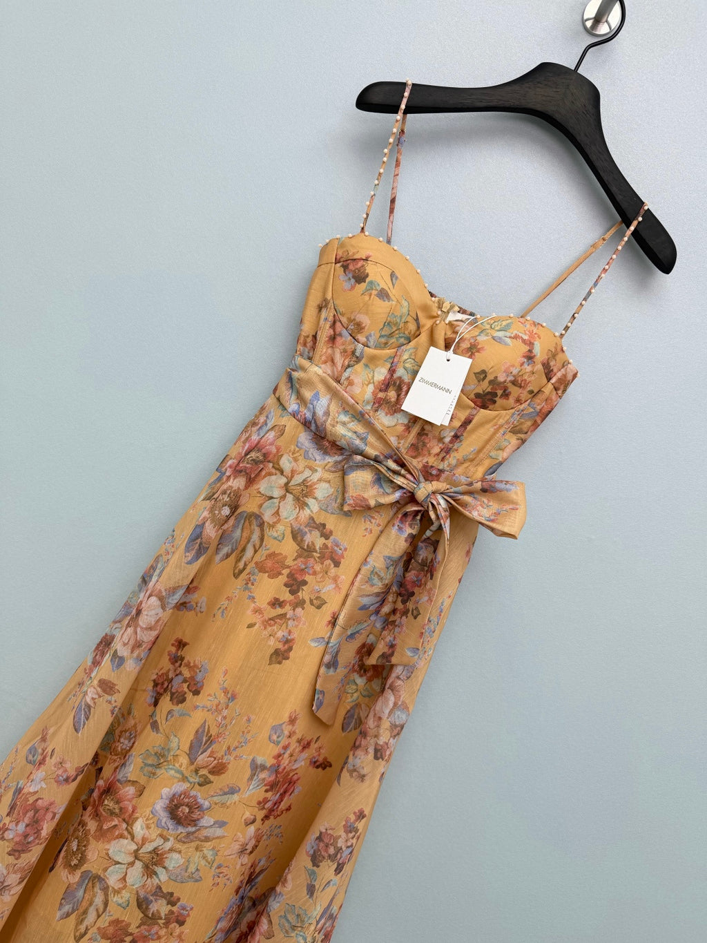 Floral Corset Camisole Maxi Dress - Mustard Floral - View 13