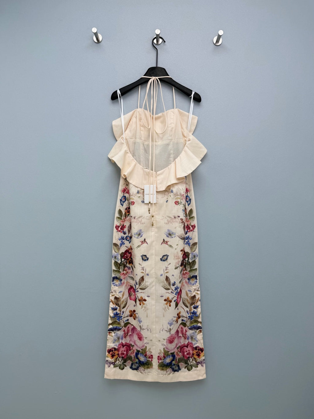Bird Print Halterneck Midi Dress - Ivory Multicolor - View 8